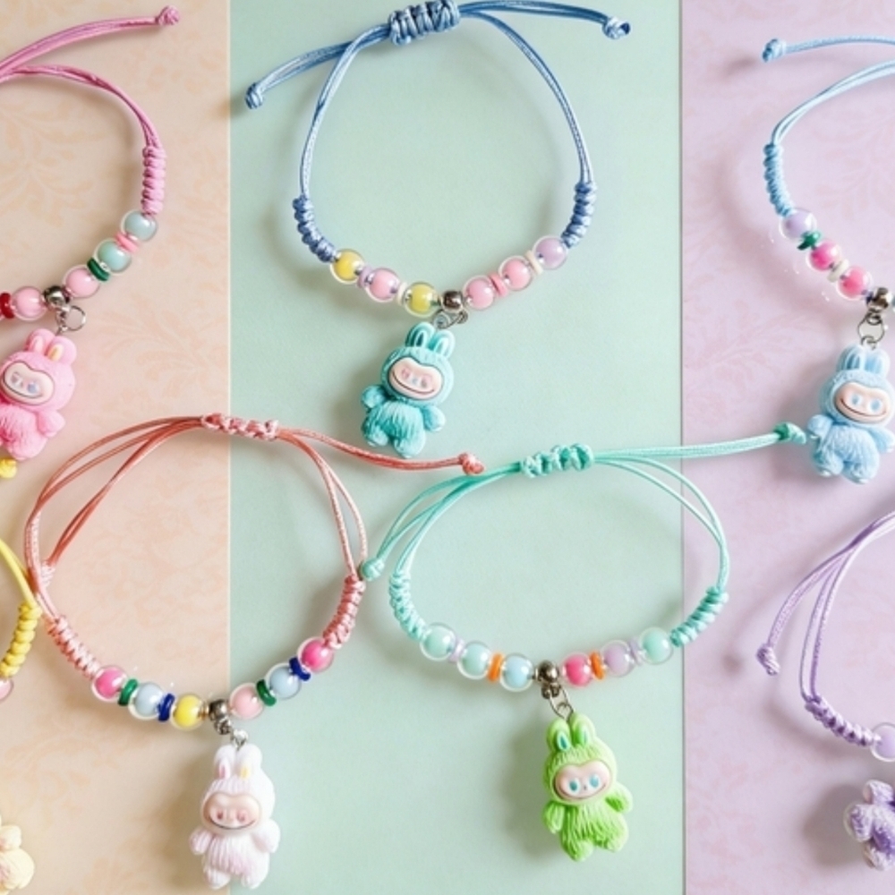 Labubu-Inspired Macramé Bracelet Mint & Seafoam